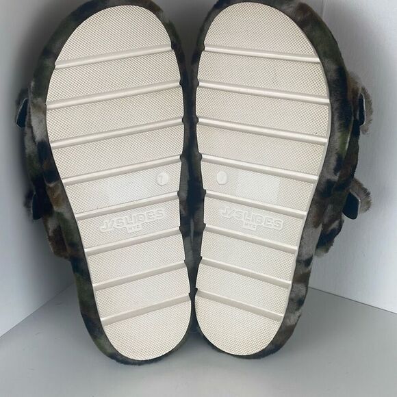 J/SLIDES Genuine Shearling 2 Strap Platform Slide Sandals camouflage 7 - Picture 8 of 9